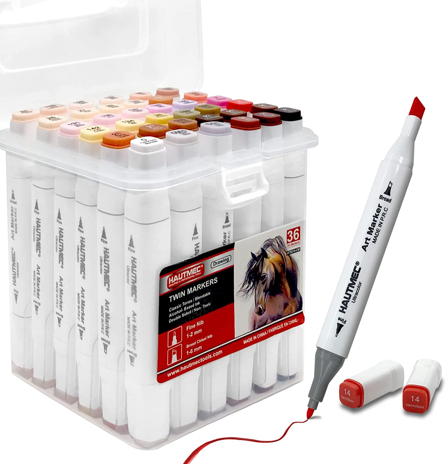 HAUTMEC 36 Skin Tone Markers Brush Tip Double, Tipped Alcohol Based Brush Markers for Adult Coloring | Kids Drawing | Sketching Card | Making Illustration HT0210