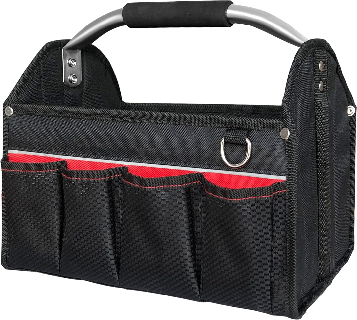 HAUTMEC Pro Collapsible 13-Inch Wide Mouth Open Top Tool Tote Bag, Stiff Frame Open Top Tool Carrier HT0173