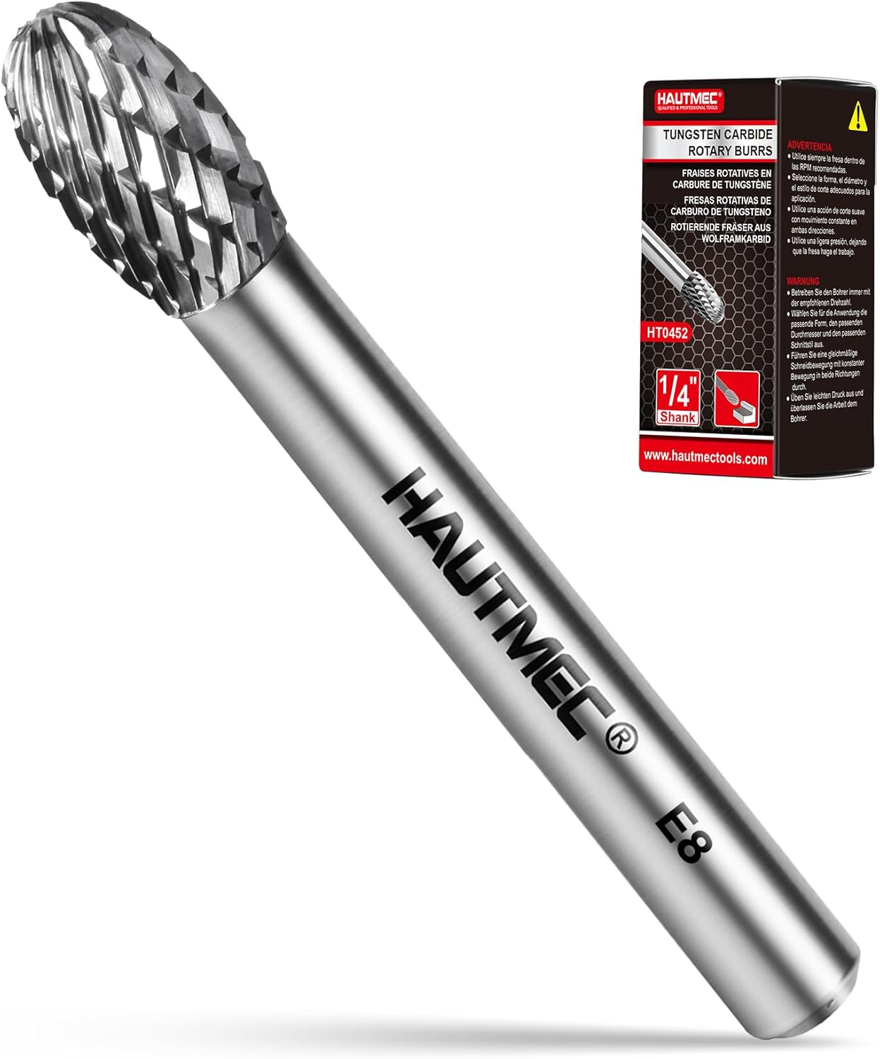 HAUTMEC Tungsten Carbide Rotary Burr Bit – 1/4" Shank, Double Cut Tungsten Rotary File for Die Grinder, Professional Grade, Suit for Metal Carving, Grinding, Engraving & Deburring - HT0452