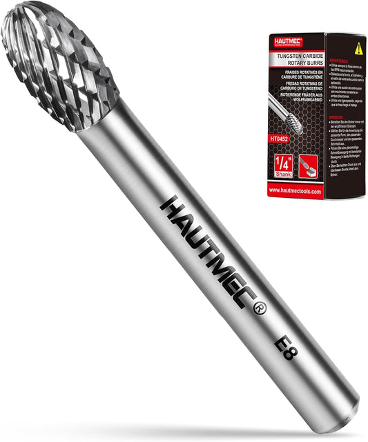 HAUTMEC Tungsten Carbide Rotary Burr Bit – 1/4" Shank, Double Cut Tungsten Rotary File for Die Grinder, Professional Grade, Suit for Metal Carving, Grinding, Engraving & Deburring - HT0452