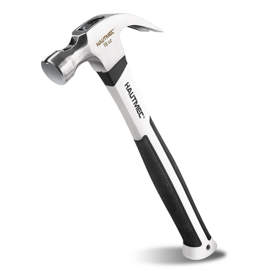 HAUTMEC 16 oz Claw Hammer, Drop Forged Claw Hammers with Magnetic Nail Holder and Firberglass Handle, Curved Jaw of Nail Puller, Smooth Face, HTMAM25003