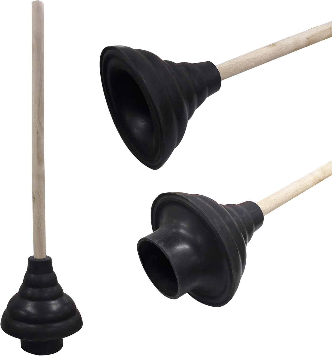 HAUTMEC Rubber Toilet Plunger for Bathroom Sink Plunger Toilet Unblocker with 150mm (Dia) Plungers and 450mm Wood Handle for Bathroom Sink Drain Kitchen PL10091701