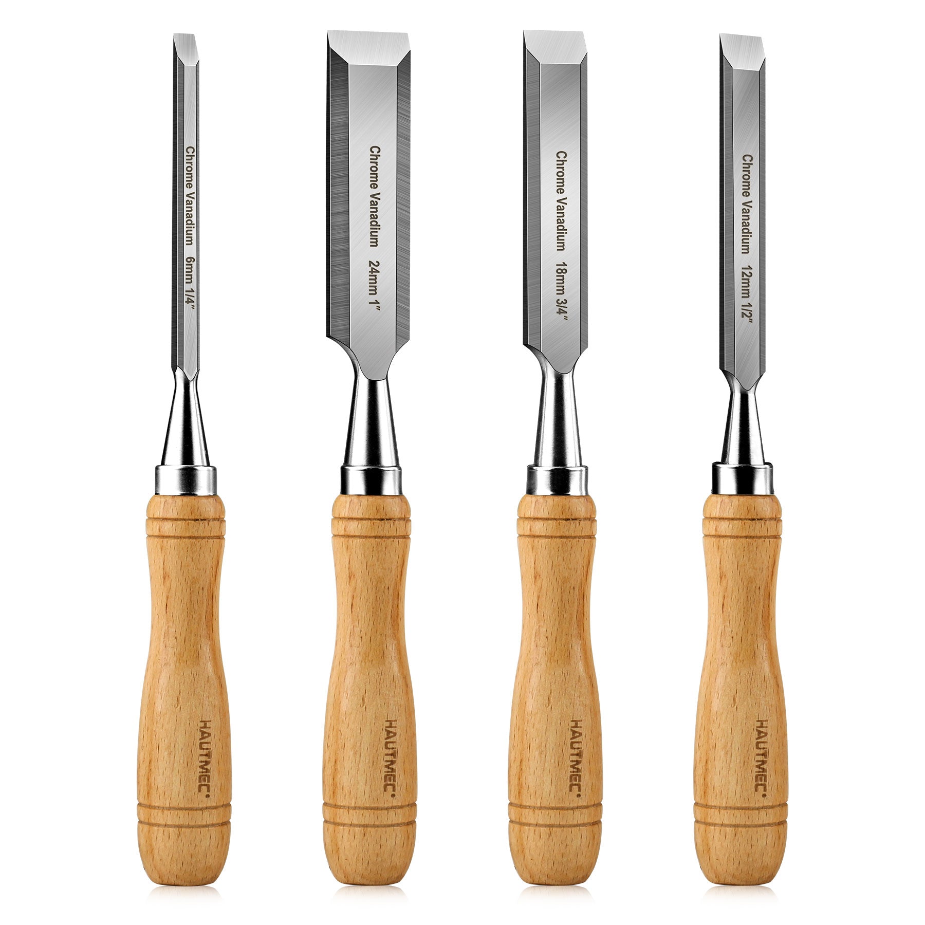 thumbnail image 2 of Olympia Tools Long Pattern Wood Chisels - Set Of 4 Hardened Steel Chisels With PVC Handles 2 of 11