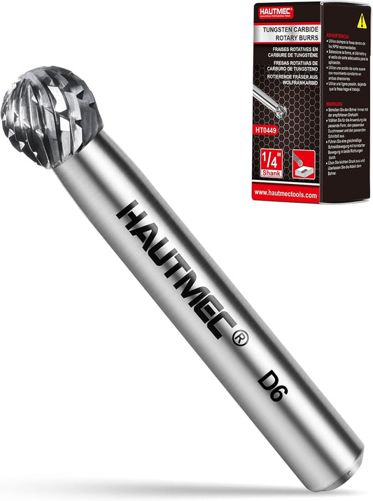 HAUTMEC Tungsten Carbide Rotary Burr Bit – 1/4" Shank, Double Cut Tungsten Rotary File for Die Grinder, Professional Grade, Suit for Metal Carving, Grinding, Engraving & Deburring - HT0449