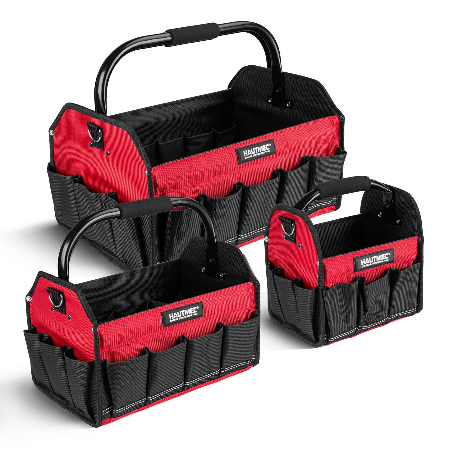 HAUTMEC 3PCS Heavy Duty Tool Tote Bag Set, 1680D Rigid Frame Tool Bags with Foldable Handle & Padded Shoulder Strap, Water-Resistant Hard Base, Multi-Pocket Tool Box Organizer – HTTBH25052
