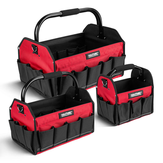 HAUTMEC 3PCS Heavy Duty Tool Tote Bag Set, 1680D Rigid Frame Tool Bags with Foldable Handle & Padded Shoulder Strap, Water-Resistant Hard Base, Multi-Pocket Tool Box Organizer – HTTBH25052
