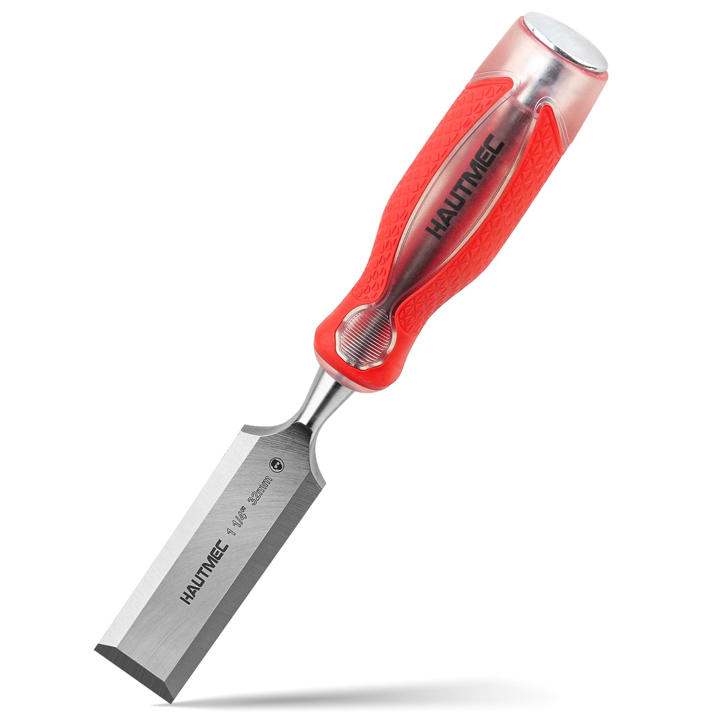 HAUTMEC 1-1/4" Wood Chisel for Woodworking & Carving. Drop-Forged CR-V Steel Beveled Edge Blade with Ergonomic Non-Slip Handle and Heavy-Duty Strike Cap– HT0363