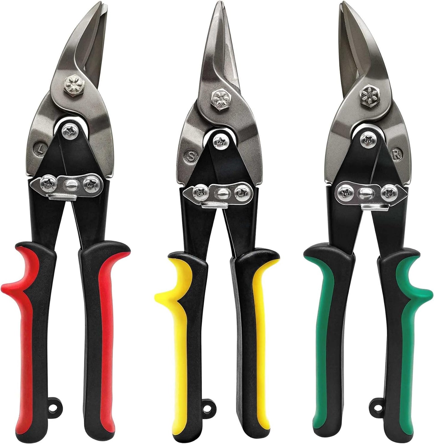 HAUTMEC 10 Inch Aviation Tin Snips Set - Left, Right and Straight Cut, 3 Pack Chrome Vanadium Steel HT0068-SN