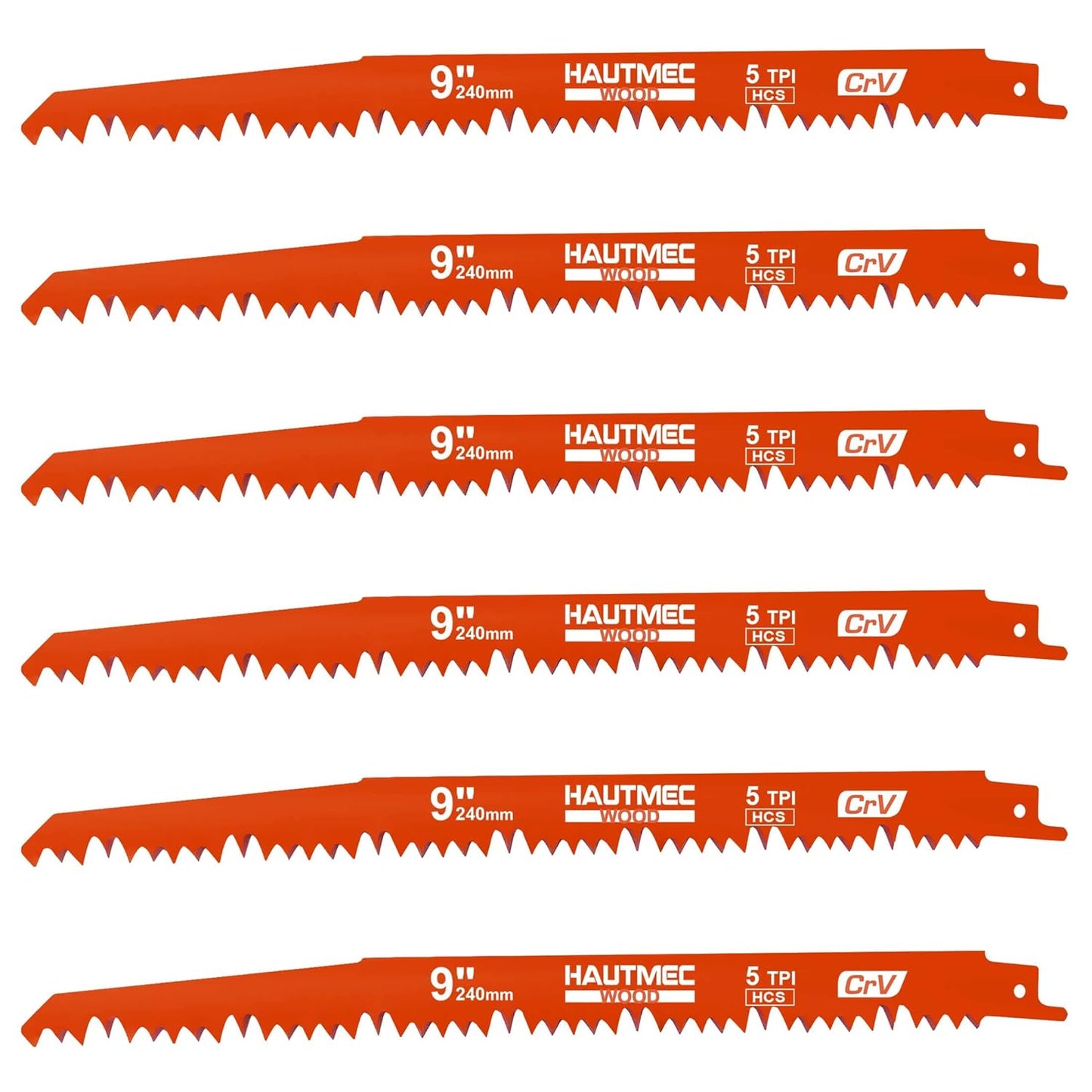 HAUTMEC 9 Inch Reciprocating Saw Blades,Sawzall Blades,Pruner Saw Blades 6 Piece Set for Wood and Trimming Cutting HT0167-CT