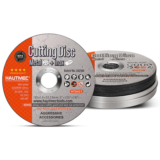 HAUTMEC Expert Grade Cut Off Wheels 125mm x 1.0mm x 22.23mm, Thin Grinding Disc for Cutting Metals, 10 Pack General Purpose Cut Off Blade for Most Angle Grinder - HT0431