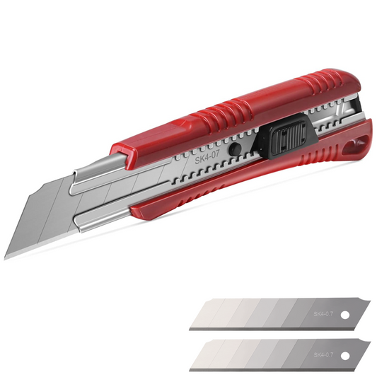 HAUTMEC 25mm Extra Heavy-Duty Utility Knife, Snap-off Retractable Box Cutter with 3pcs Sharp Blades, Auto-lock Mechanism, Sturdy Body HT0080-KN