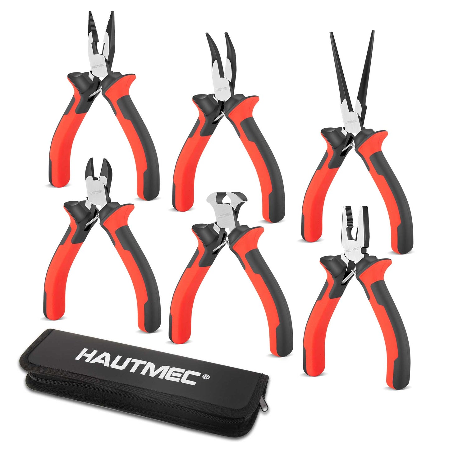 HAUTMEC 6PCS Mini Pliers Set High Leverage Multi Pliers Tool Set with Mini Needle Nose Pliers,Linesman Pliers,Long Nose Pliers,Bent Nose Pliers,Diagonal Cutters,End Cutting Pliers HT0275