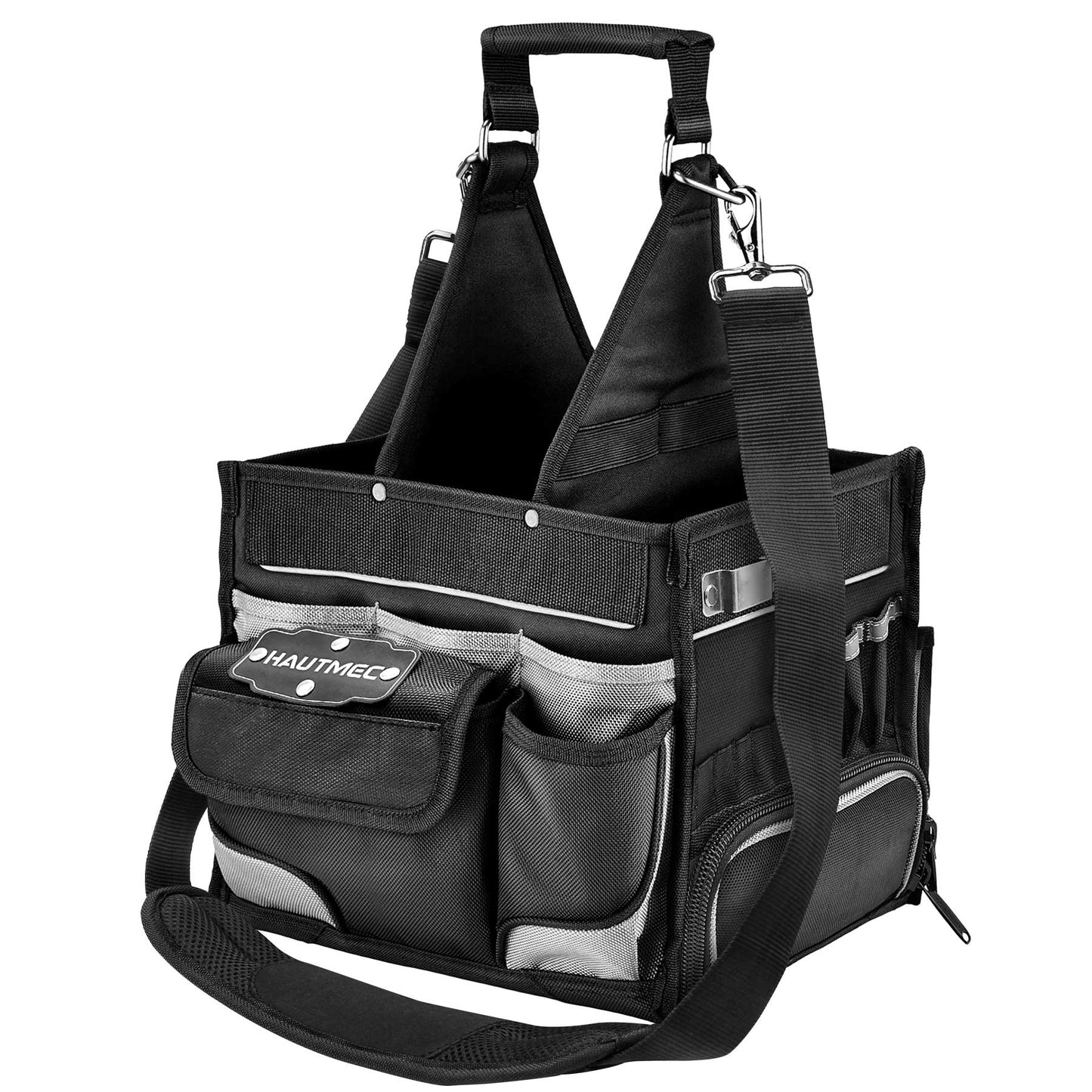 HAUTMEC Pro Electrical & Maintenance Tool Bag Tool Tote With Extra Parts Tray, 11-Inch 1680D Heavy-duty Electricians Tool Carrier, Removable Shoulder Strap and 37 Tool Storage Pockets HT0174-TB