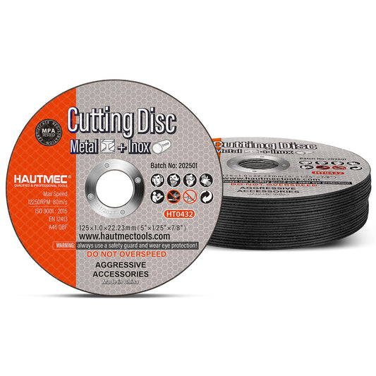 HAUTMEC 5 Inch Cut Off Wheels 20 Pack, 5" x .04" x 7/8" Thin Metal Cutting Discs for Angle Grinder, Expert Grade Cutting Wheel for Steel, Stainless Steel & Metals – HT0432