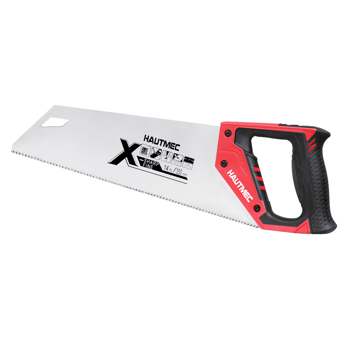 HAUTMEC 14 in. X-Sharp Hand Saw, 12 TPI Woodworking Handsaw, Soft-Grip Sharp SharpTooth for Cutting and Sawing Trees, Plastic Pipes, Drywall HT0295-WS