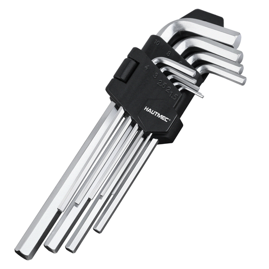 HAUTMEC 9-Piece Hex Key Allen Wrench Set, L Shape Metric Assortment, Chrome Vanadium Steel, Precise and Chamfered Tips, 1.5-10 mm, HT0221-SS