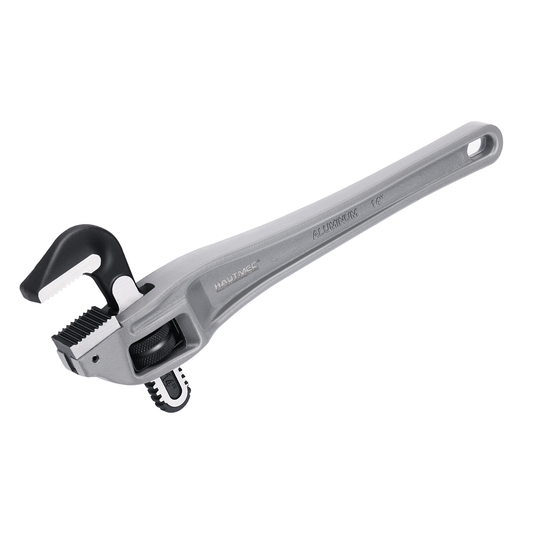 HAUTMEC 14 Inch Aluminum Offset Pipe Wrench, Heavy Duty Adjustable Plumbing Wrench, 2" Jaw Capacity, 40% Lighter Drop Forged Construction, for Use in Tight Spaces HT0189