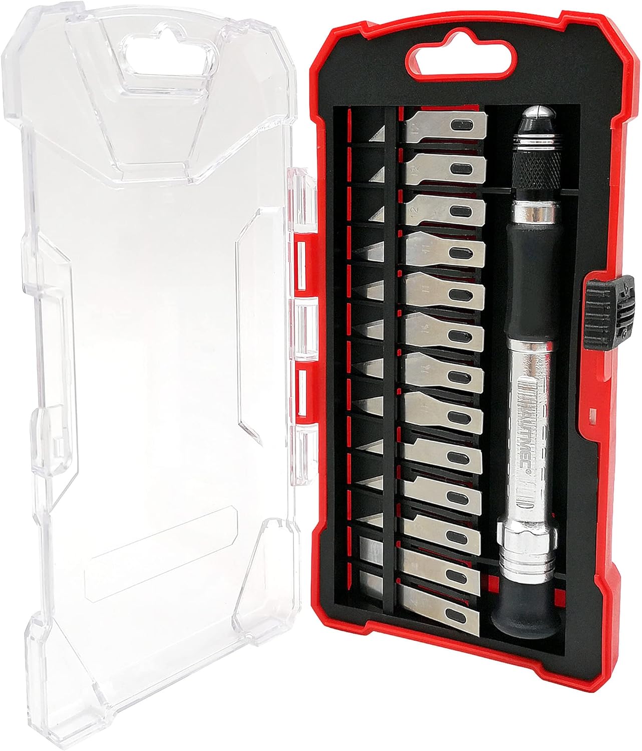 HAUTMEC 14 in 1 Hobby Knife Craft Knife Set SK5 for DIY Art Work Cutting - 1 Handles and 13 Spare Blades with Storage Case for Craft, Hobby, Carving, Art Modeling and Scrapbooking HT0109-HK