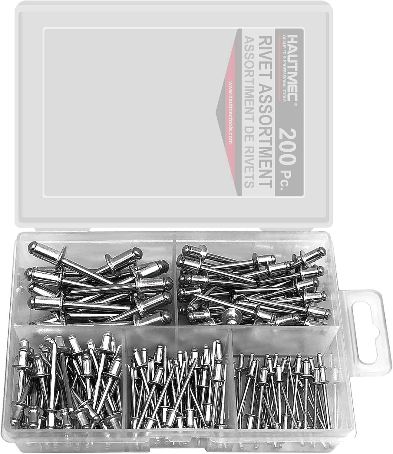 HAUTMEC 200Pc. 5 Sizes Open End Aluminum Pop Rivets Assortment for Hou ...