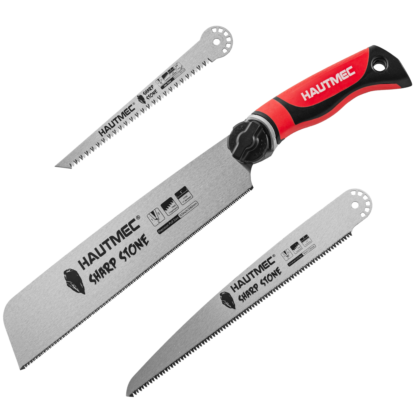 HAUTMEC 3-In-1 Japanese Pull Saw, Replaceable Blade Handsaw with 4-Angle Cutting, Pro Woodworking Cutting Tool (9.5-Inch 17TPI Fine-Cut, 9-Inch 9TPI Quick Cut, 6.5-Inch 6TPI Jab Saw) – HTHDM25050