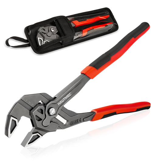 HAUTMEC Adjustable Pliers Wrench, 12-Inch Smooth Jaw Parallel Pliers, Heat-Treated CR-V Steel & Phosphated Rust-Resistant, SAE/Metric Scale, Storage Belt Pouch for Professional Plumbing & DIY HTAWH25025