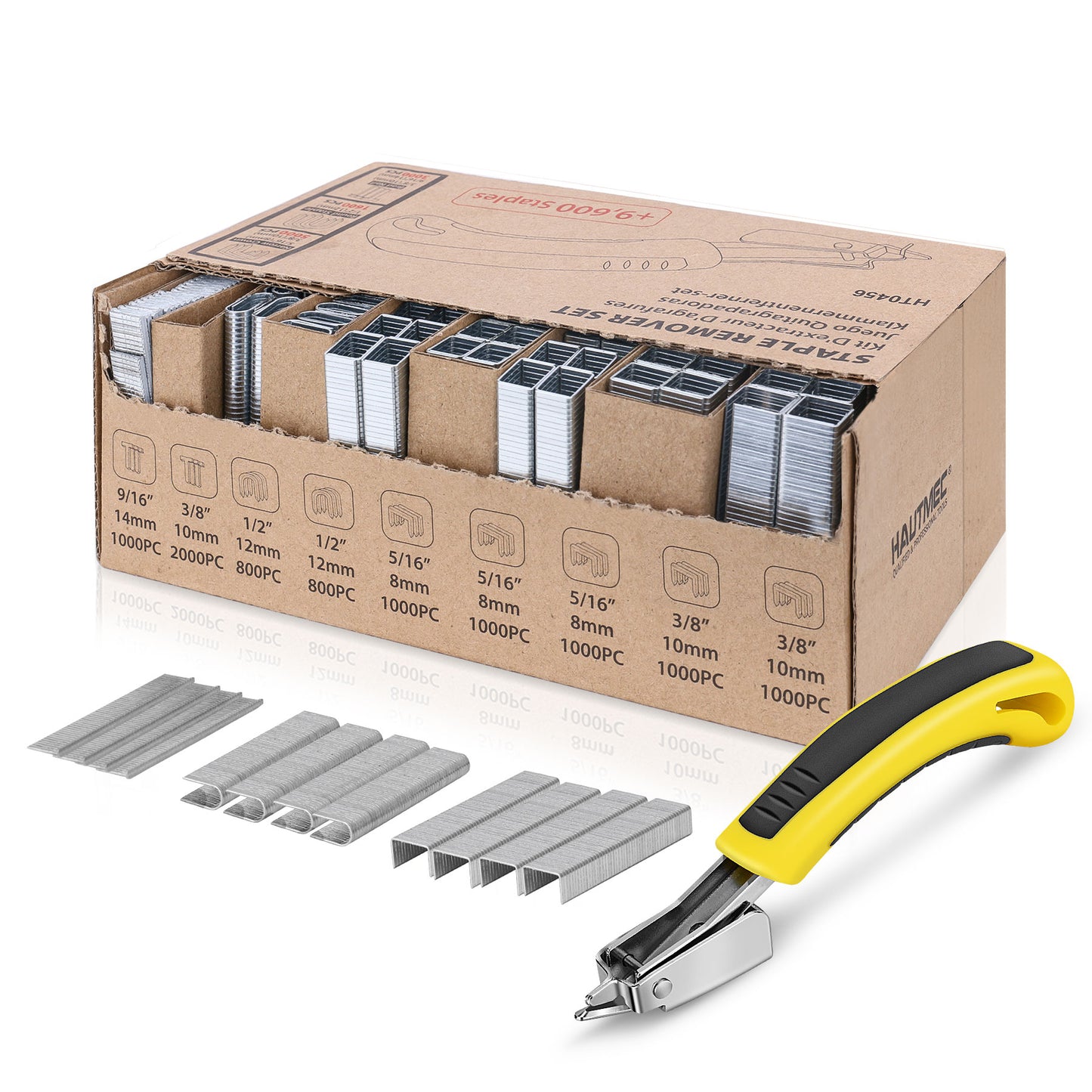 HAUTMEC 9600 Pcs Heavy-Duty Staples with Staple Puller Tool – 3 Types (D-Type 5000, U-Type 1600, T-Type 3000) for Upholstery, Carpentry, Repair & Packing – HT0456