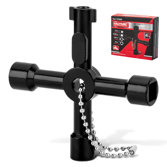 HAUTMEC 4 Way Sillcock Water Key Multi-functional Universal Cross Water Spigot Key Zinc Alloy Plumbers Electricians Valve Tools Black Silcock Key 4 Way, HT0099-SY