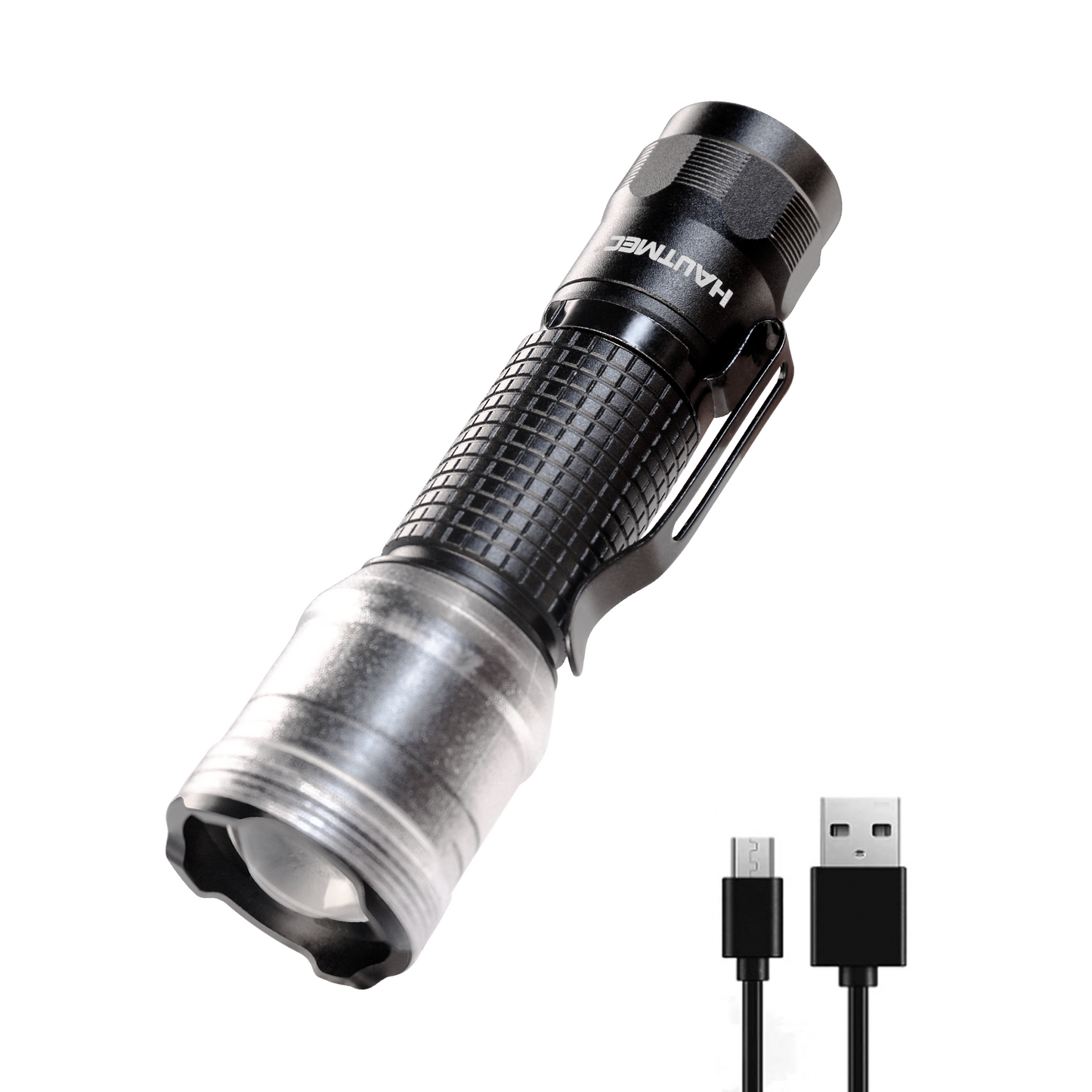 HAUTMEC 700 Lumens LED Flashlight with Zoomable Beam, Rechargeable, Waterproof, Bright Tactical LED Pocket Torch with adjustable 4 Modes for Camping, Outdoor, Hiking, Emergency, HT0377