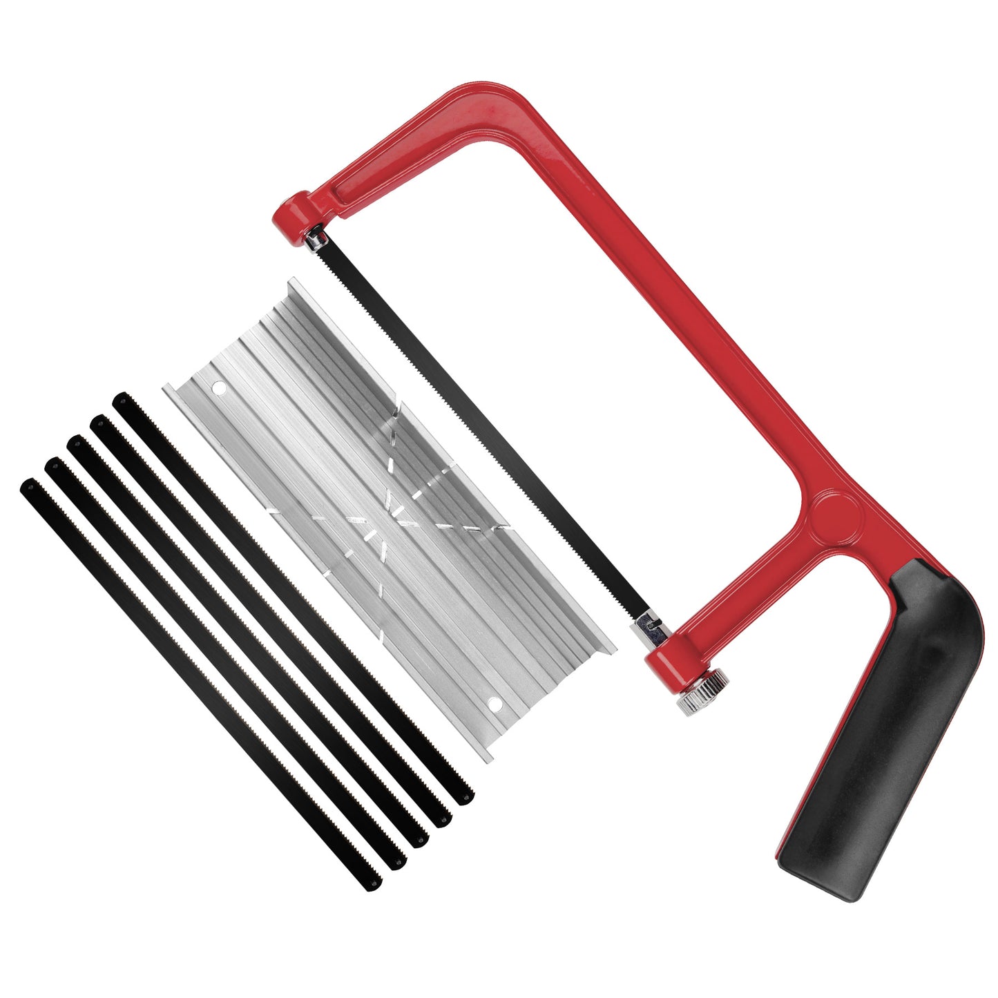 HAUTMEC 6inch Junior Hacksaw & Mitre Block Set Adjustable Angle Cutting Corner Saw with 5 Extra High-Carbon Steel Bi-Metal Blades HT0262-SA