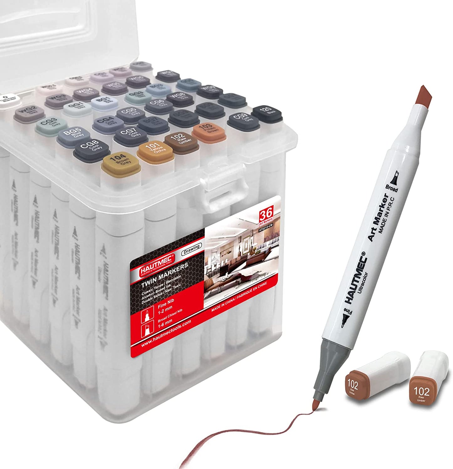 HAUTMEC 36 Grayscale Tone Markers Brush Tip Double, Tipped Alcohol Based Brush Markers for Product Design | Kids Drawing | Sketching Card | Making Illustration HT0212