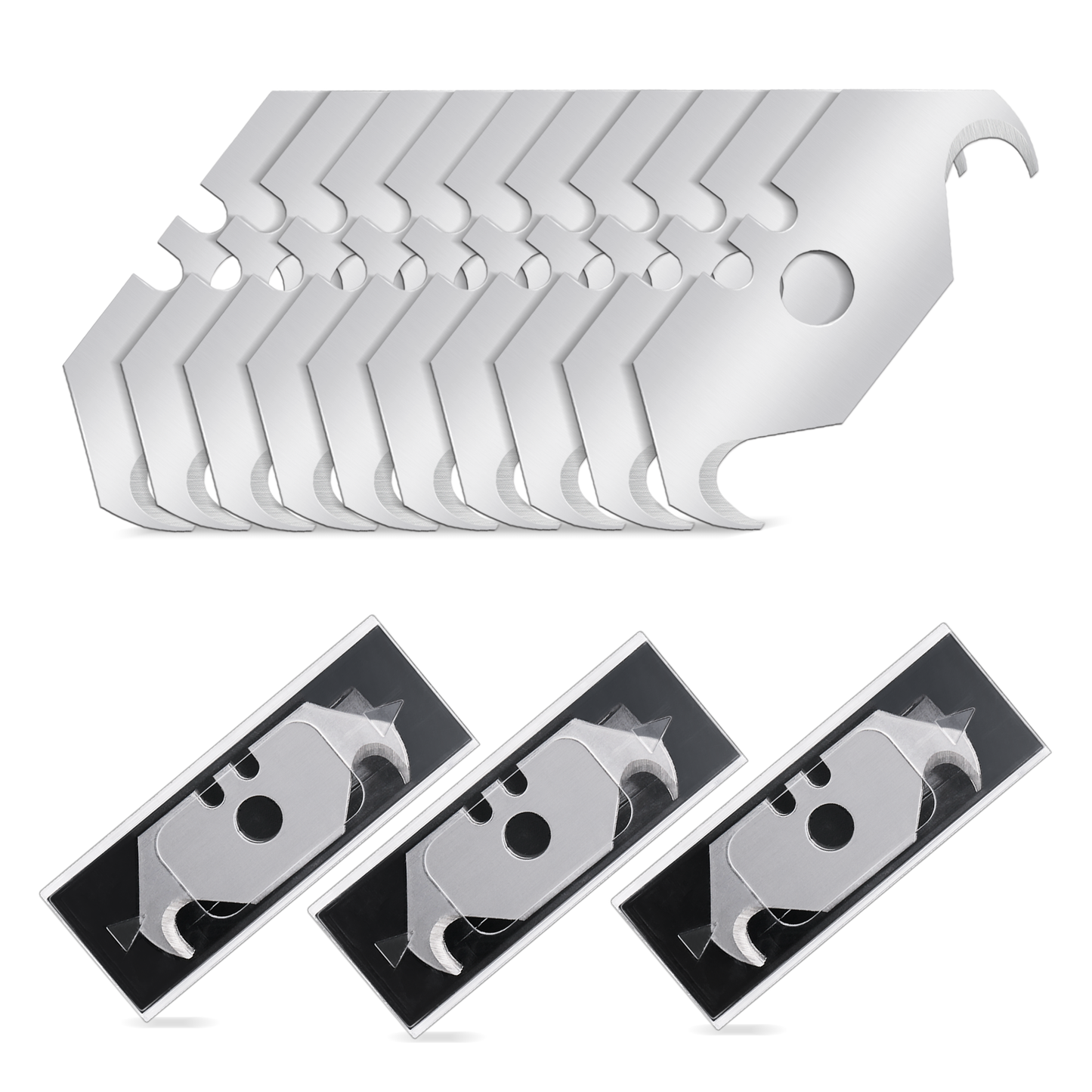 HAUTMEC 30 Pack Utility Knife Hook Blades, SK5 Steel, All-Purpose Blade Replacement with Safty Dispenser, Box Cutter, Standard Size Razor Blades for Box, Carpet, Rope, Trim Roof Materials, HTUBM25012