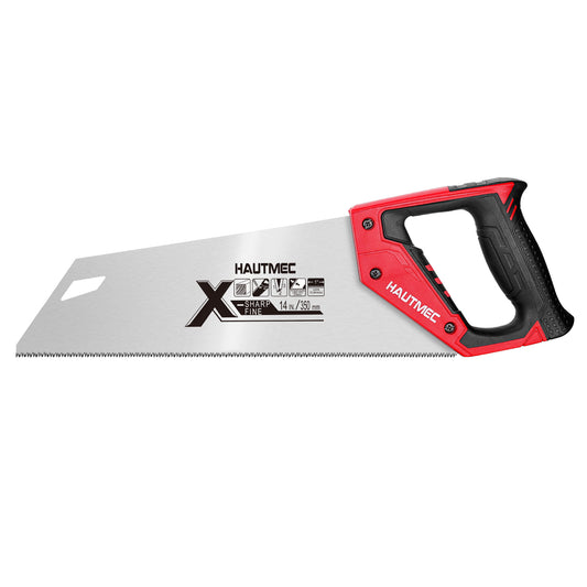 HAUTMEC 14-Inch X-Sharp Pro Hand Saw, Universal Wood Saw with 12 TPI Triple Ground Teeth, Thickened Carbon Steel Blade & Ergonomic Handle, Multi-Use Handsaw for Wood, Plastic, Drywall, PVC – HT0295