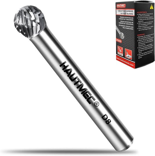 HAUTMEC Tungsten Carbide Rotary Burr Bit – 1/4" Shank, Double Cut Tungsten Rotary File for Die Grinder, Professional Grade, Suit for Metal Carving, Grinding, Engraving & Deburring - HT0450