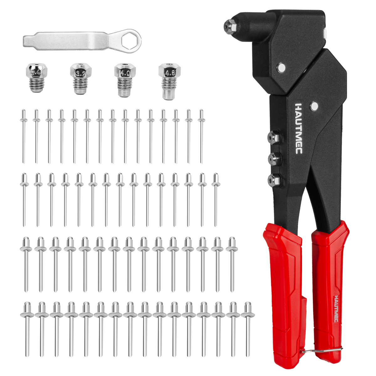 HAUTMEC 360° Swivel Head Rivet Gun with 120 Rivets 3/32