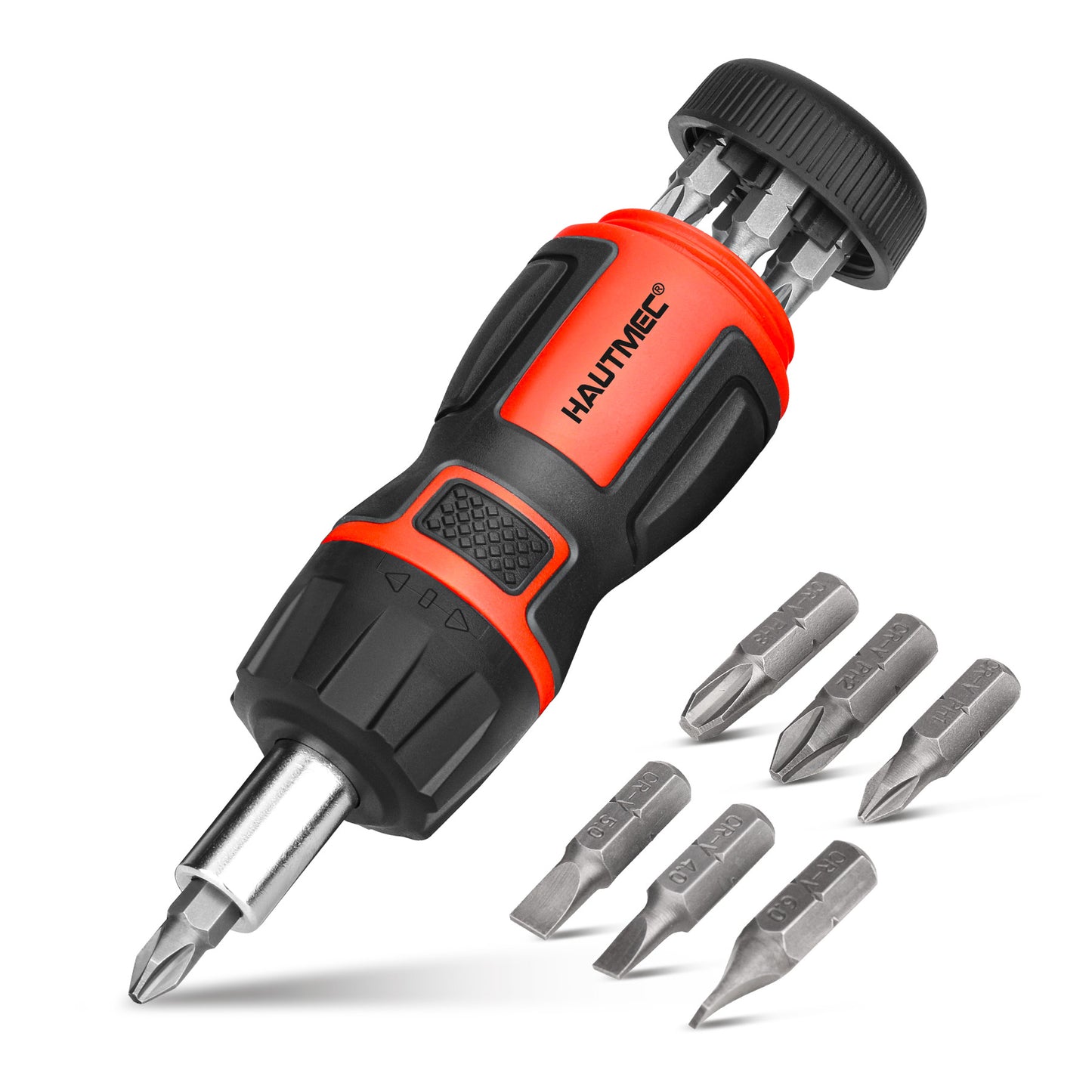 HAUTMEC 6-in-1 Stubby Ratcheting Screwdriver Set, Multi Screwdriver Tool All in One, Ratchet Screwdriver Set with Multi Bit Screw Driver, Chrome Vanadium Steel Shaft, 3PCS Phillips and 3PCS Slotted，HT0385