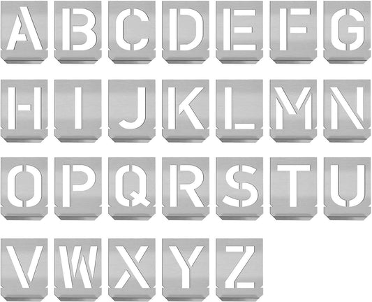 HAUTMEC Vintage Stainless Steel Letters Stencils, A to Z Stainless Steel Stencils & Holder, 2"(50mm) Letters, Shop Stencil, Advertising Stencilling, Craft-Printing, Reusable HT0238-ST