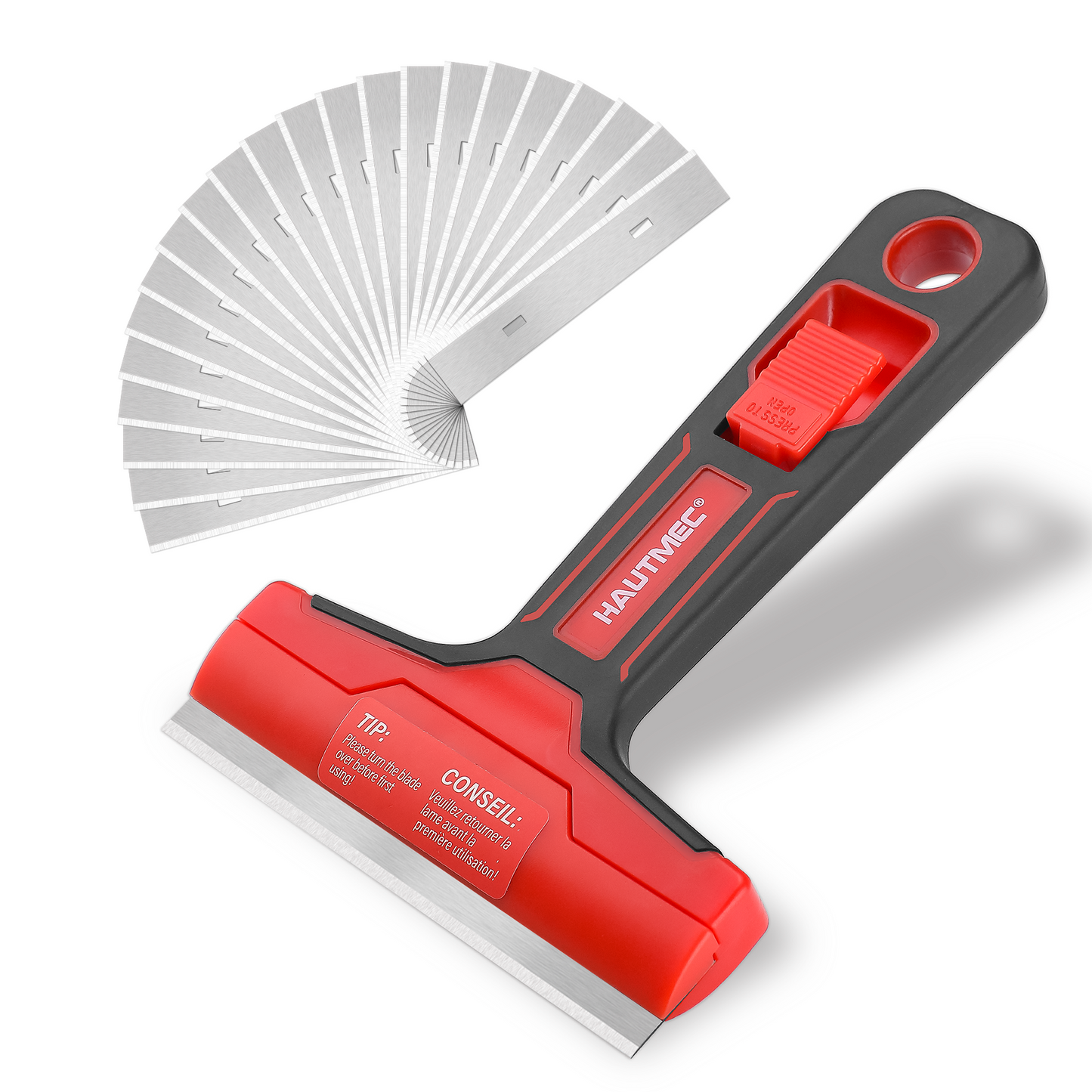 HAUTMEC Razor Blade Scraper Tool, 4" Wider Scraper Tool with 20 Extra Carbon Steel Blades, Razor Scraper for glass scraper, Adhesive, Label, Sticker from Window, Glass, Tile, Floor, Stove HTPBM25033