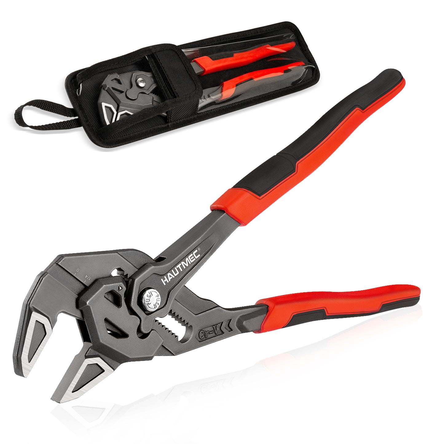 HAUTMEC Adjustable Pliers Wrench, 10-Inch Smooth Jaw Parallel Pliers, Heat-Treated CR-V Steel & Phosphated Rust-Resistant, SAE/Metric Scale, Storage Belt Pouch for Professional Plumbing & DIY  HTAWH25024