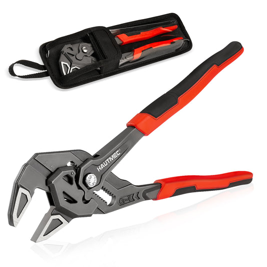 HAUTMEC Adjustable Pliers Wrench, 10-Inch Smooth Jaw Parallel Pliers, Heat-Treated CR-V Steel & Phosphated Rust-Resistant, SAE/Metric Scale, Storage Belt Pouch for Professional Plumbing & DIY  HTAWH25024