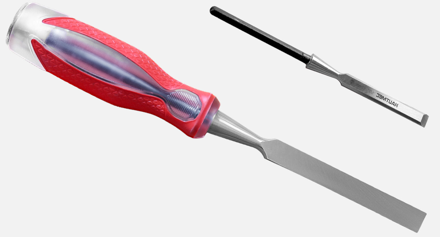 HAUTMEC 1/4" Wood Chisel for Woodworking & Carving. Drop-Forged CR-V Steel Beveled Edge Blade with Ergonomic Non-Slip Handle and Heavy-Duty Strike Cap, HT0359