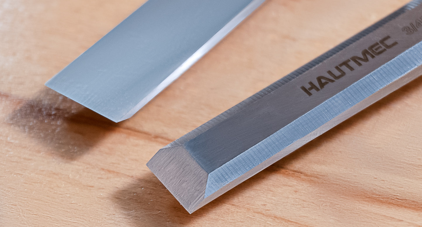 HAUTMEC 5 Piece Wood Chisel Set for Woodworking & Carving. Drop-Forged CR-V Steel Beveled Edge Blades with Ergonomic Non-Slip Handles and Heavy-Duty Strike Caps– HT0365