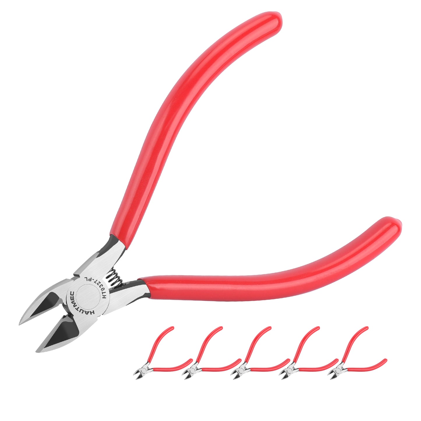 HAUTMEC 5" Precise Small Flush Cutting of Engineer Wire Cutter Plier 5PCS with Location Pin for Fine Shearing, Perfect for Circuit Board Cutting, Electronic Components, HT0327-5PC