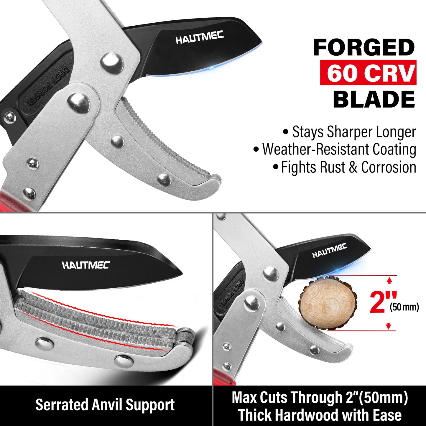 HAUTMEC Anvil Loppers for Tree Trimming Heavy Duty, Extendable 27-37'' Garden Bypass Loppers with Compound Action System, 2" Cutting Capacity,with replacement blades, HT0461