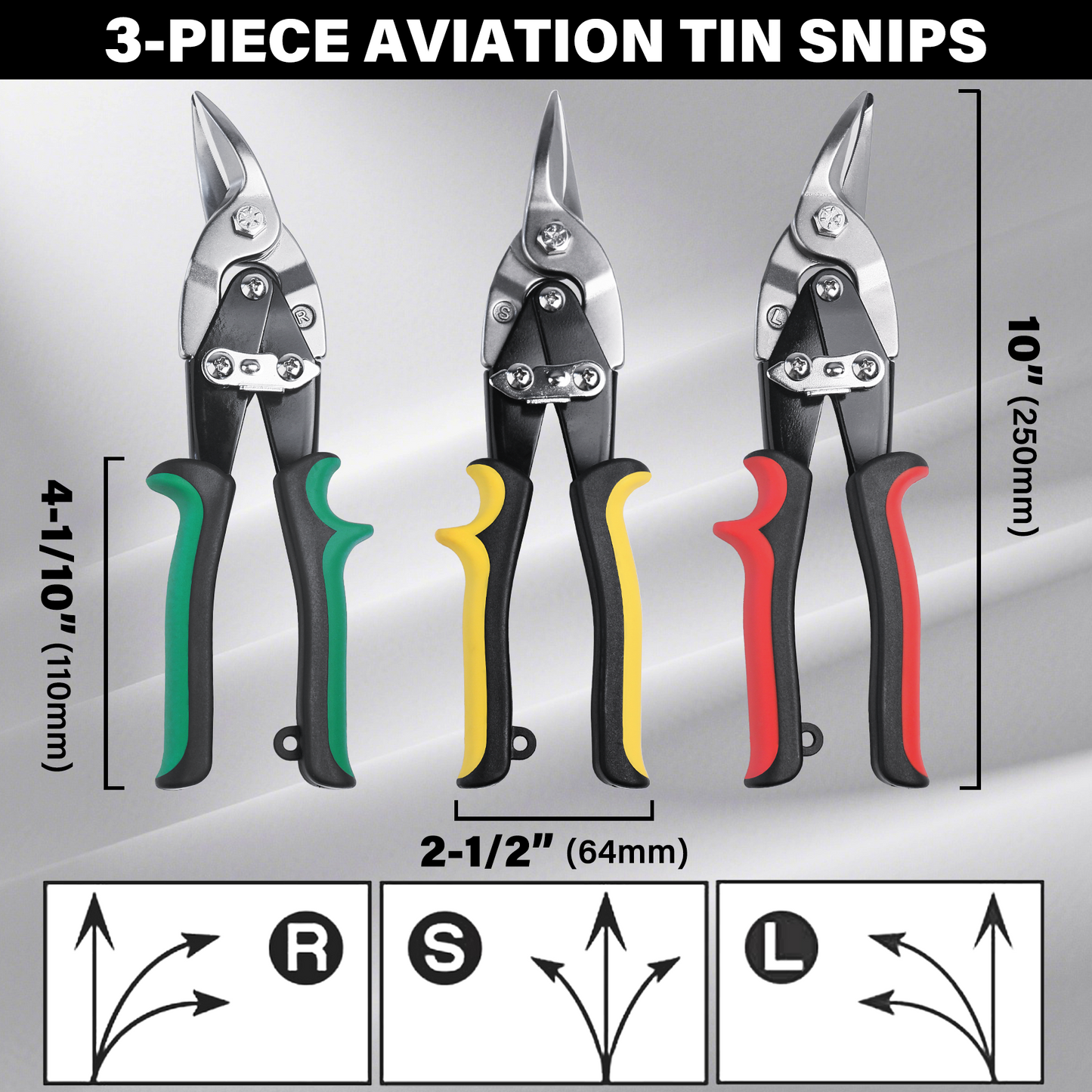 HAUTMEC 3-Piece Aviation Tin Snips for Cutting Metal Sheet, CR-V Steel Miter Shears for Straight, Left & Right Cuts, 10 Inch Heavy-Duty Sheet Metal Cutters with Safety Lock & Ergonomic Grip – HT0068