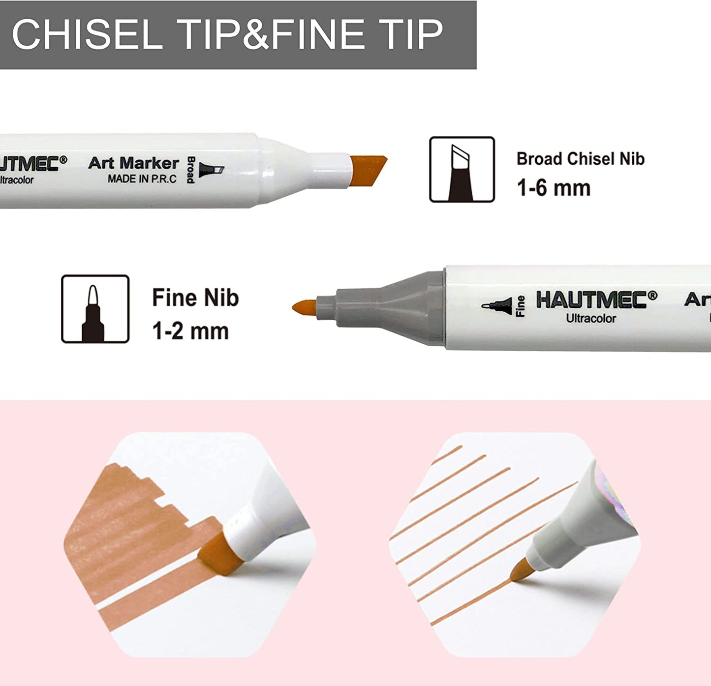 HAUTMEC 36 Grayscale Tone Markers Brush Tip Double, Tipped Alcohol Based Brush Markers for Product Design | Kids Drawing | Sketching Card | Making Illustration HT0212