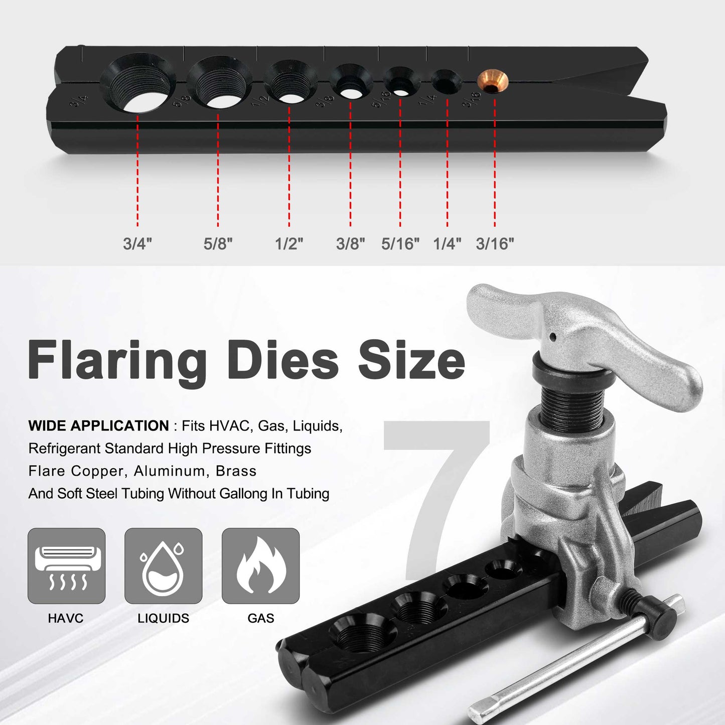HAUTMEC Eccentric Tube Flaring Tools Set,Heavy Duty Tubing Pipe 7 Dies 3/16"-3/4" 45 Degree Angle Cone Type Kit With 1/8"-1-1/8" Tube Cutter for Copper,Aluminum and Mild Steel HT0005-PL
