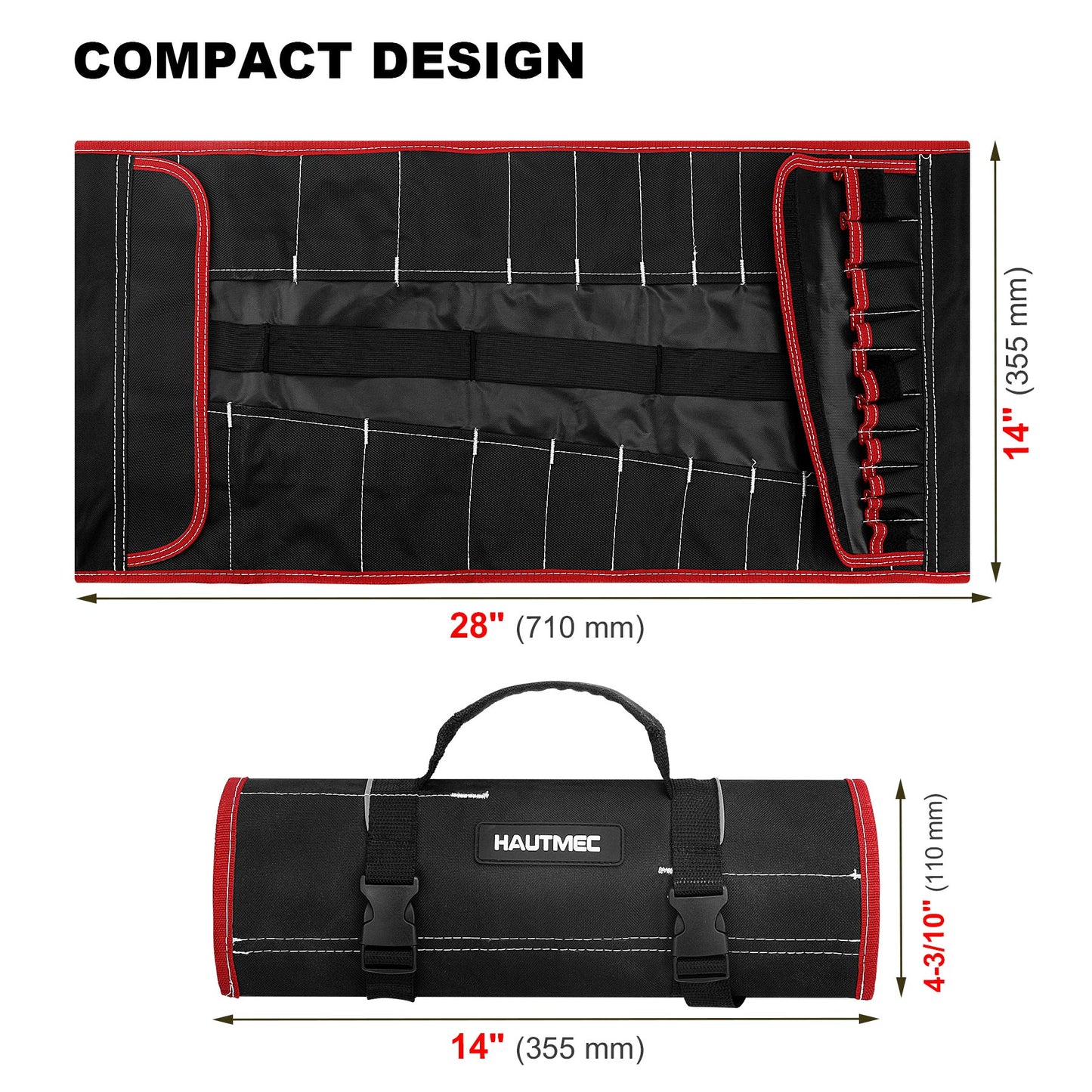 HAUTMEC 600D Tool Roll Bag, 32-Pocket Wrench Organizer, Multi-purpose Tool Roll Up Bag, Large Space Military Tool Bag HT0069-TB