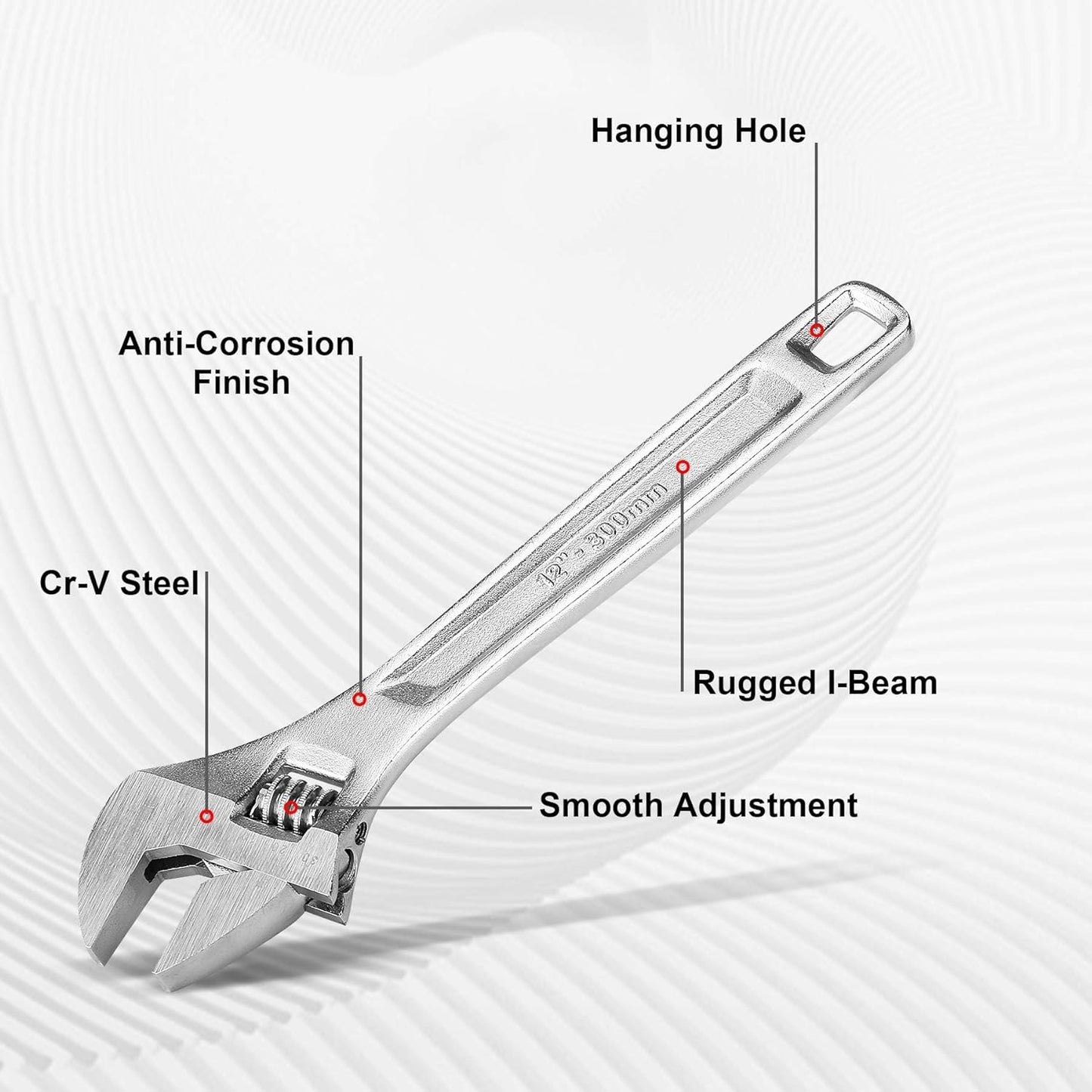 HAUTMEC Adjustable Wrench, 12-Inch Heavy Duty Forged CR-V Steel Universal Wrench HT0310-WR