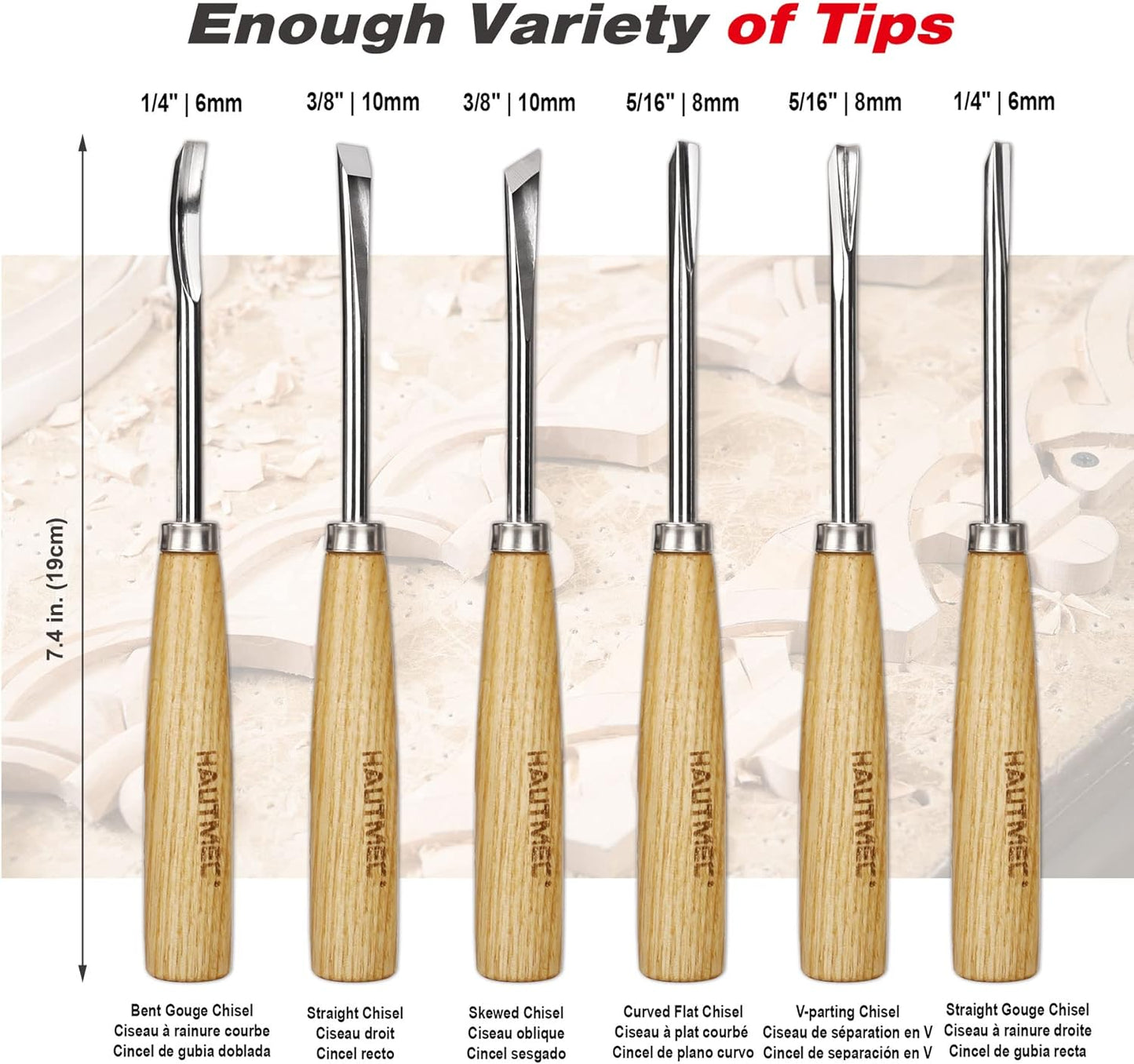 HAUTMEC Wood Carving Tools Set of 6, Wood Gouge Tools Set, Fishtail Gouges to Reach into Tight Spaces for Hobbyists or Professionals HT0236-WW