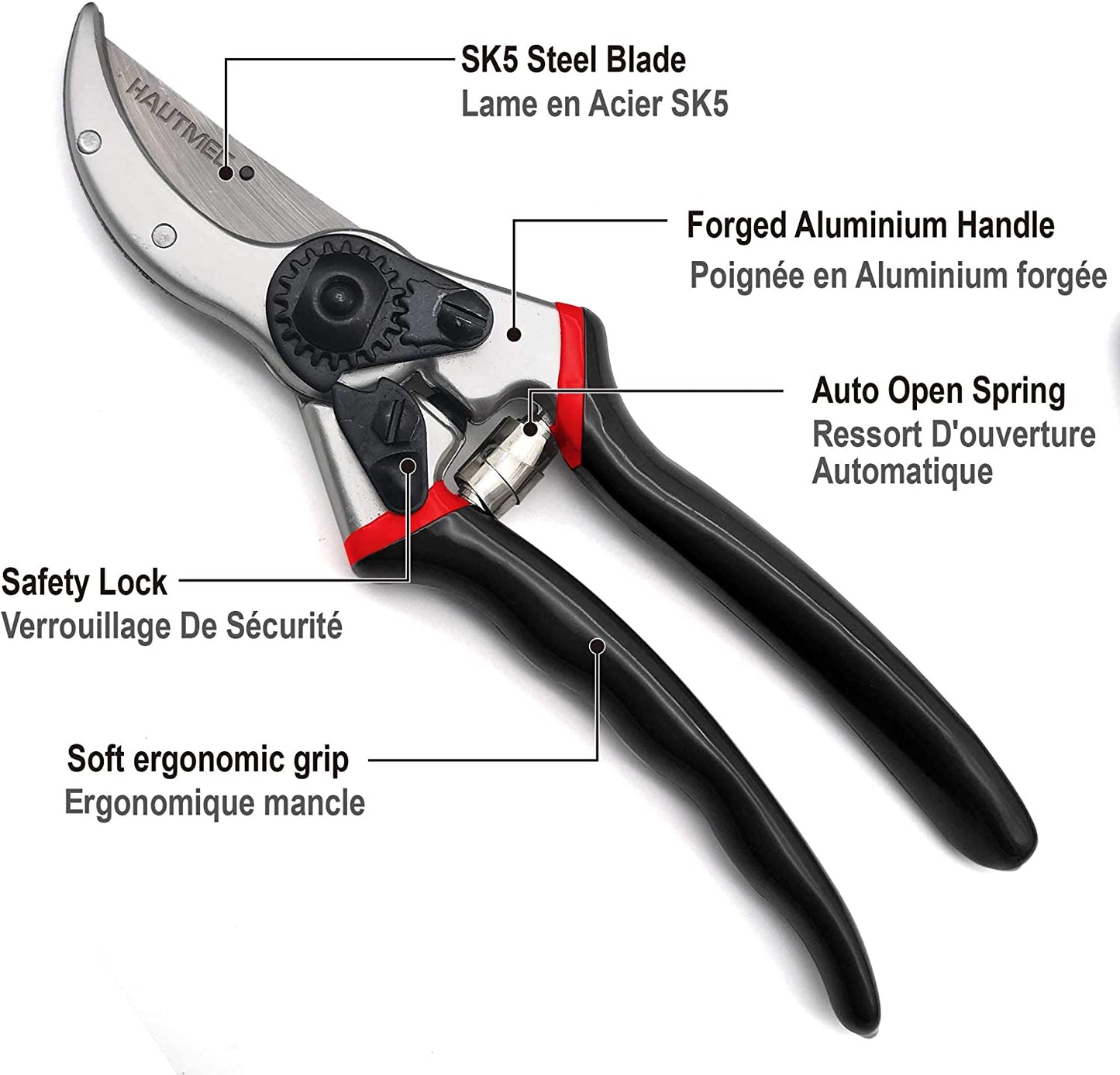HAUTMEC 8" PRO Bypass Pruning Shears, Heavy Duty Hand Pruners, Ultra-Sharp Garden Clippers, Ergonomic Gardening Tool for Effortless Cuts HT0147-PS